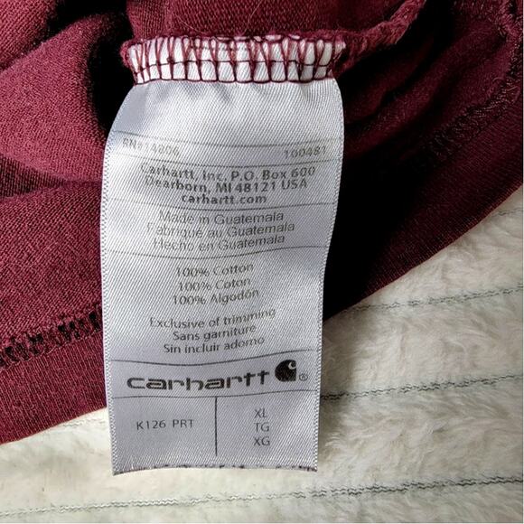 Carhartt XL Long Sleeve Pocket T-Shirt Maroon Workwear Loose Fit Utility Rugged - Picture 7 of 9